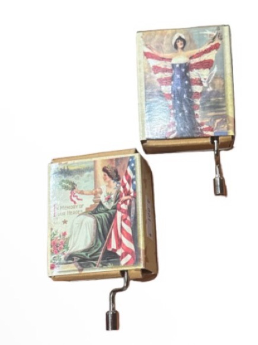 Patriotic Music Box Set – Vintage American Flag Illustration (Gold, Red, Blue)